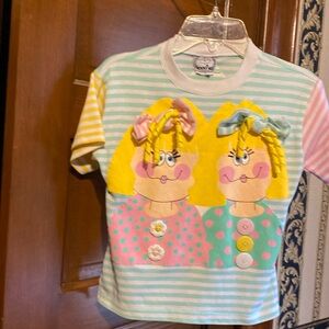 Colorful Striped Kids Tee with Cartoon Print